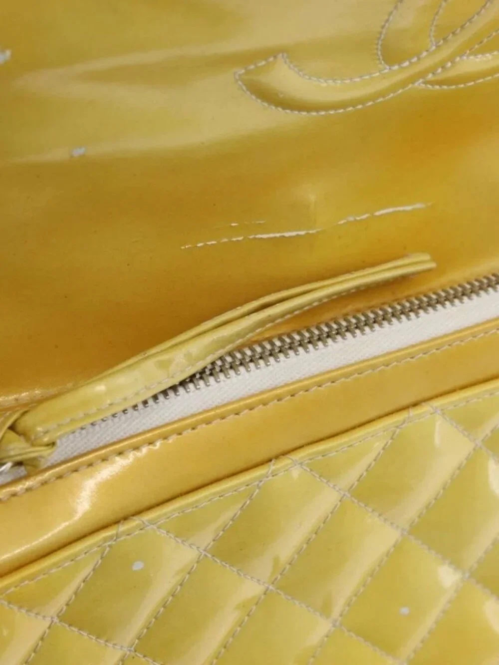 CHANEL Matelasse Backpack Patent leather Yellow Silver CC Auth 89374